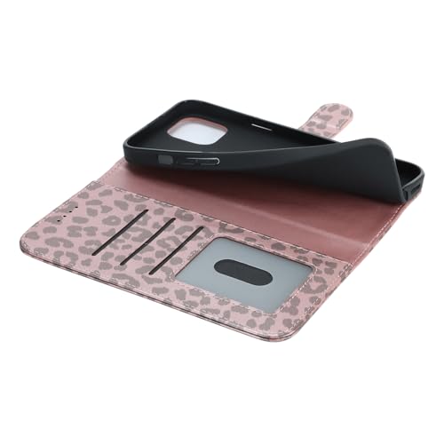 Image of for iPhone 15 Plus Case Wallet with Card Holder,for iPhone 14 Plus Wallet Case for Women Men,PU Leather Shockproof Magnetic Buckle Stand Flip Phone Case-Rose Gold Leopard