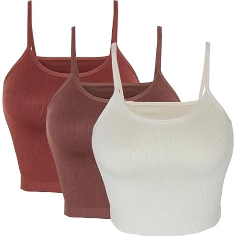 Cabales Women's Sports Bra Washed Seamless Rib-Knit Camisole Crop Tank Tops,Color-B02,Large Cover