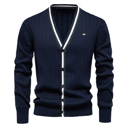 Mens Cardigan Sweaters Button Down Warm V Neck Lightweight Contrast Long Sleeve Sweater Knit Pullover Overcoat2