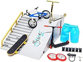 aniceday Finger Toy Set Flexible Finger Toy Scooters Mini Fingerboard Ramp Parts Finger Bike And Scooter Fingerboard Skateboard Set Skate Park Kit Ramp With Decoration For Boys And Girls