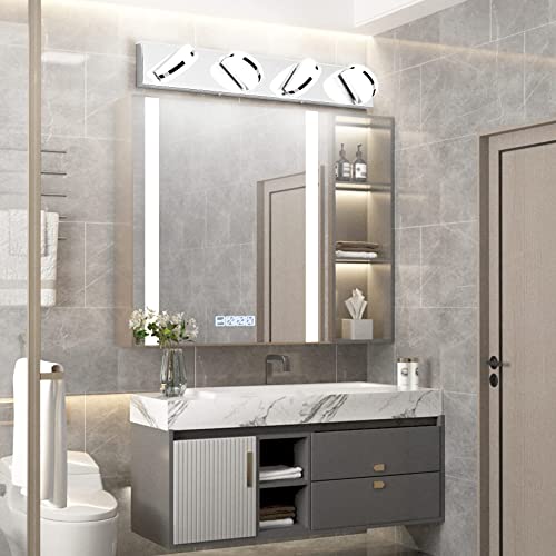 Aipsun Modern Chrome Vanity Light 4 Lights Acrylic Stainless Steel Bathroom Light Fixture Over Mirror White Light 6000K #TOP5