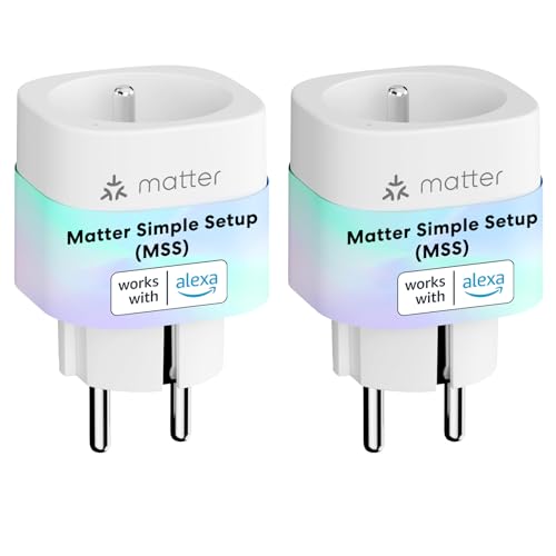 Meross 2PCS Matter Presa Smart con Consumo Energetico, Prese Alexa WiFi Con Matter, Facile da Installare, Misura Uscita del Pannello Solare Fotovoltaico, Supporto Per Apple Home, Alexa e Google Home