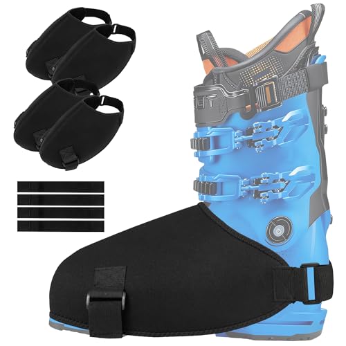 LUCKIPLUS Ski Boot Covers, 2 Pairs Neoprene Ski Boot Gloves Keep Your Feet Dry and Warm, Waterproof Skiing Shoe Protector with Removable Toe Straps for Winter Sports Accessory, Skiers Gift