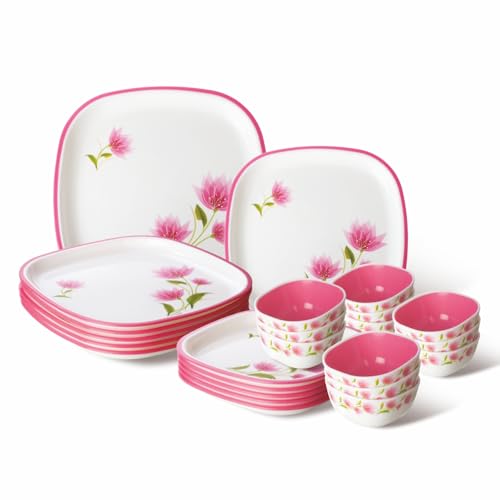 Nayasa Dlx Square Dinner Set, 24-Pieces, Pink