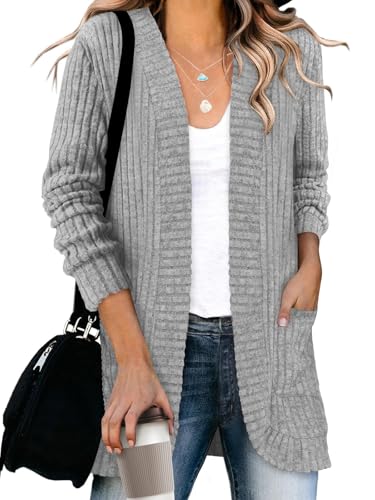 Image of DB MOON Womens Long Cardigan Sweater Lightweight Open Front Long Sleeve Outfits with Pockets