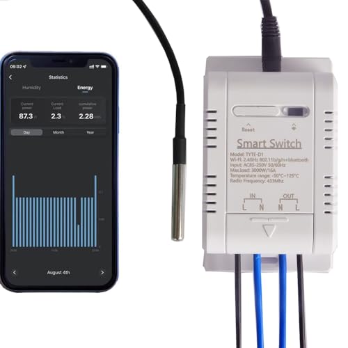 WiFi Temperatura Sensor,Switch Module Monitoring WiFi Controller Smart Home Control Remoto 16A vía Tuya Alexa Google Home medición de la Potencia (TH16+D -S18B20) - imagen 9