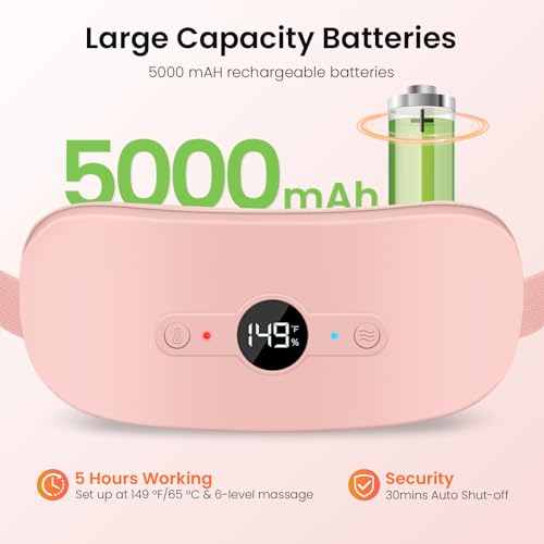 Image of NOWWISH Heating Pad for Period Cramps Portable Electric Cordless Menstrual Heating Pad Rechargeable with 6 Heat Levels and 6 Massage Modes, Gifts for Women, Dorm Room Essentials for Girls, Pink
