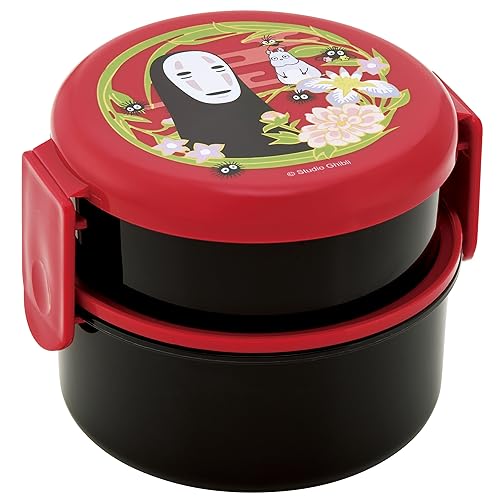 Skater Spirited Away 2 Tier Round Bento Lunch Box with Folk (16.91oz) - Authentic Japanese Design