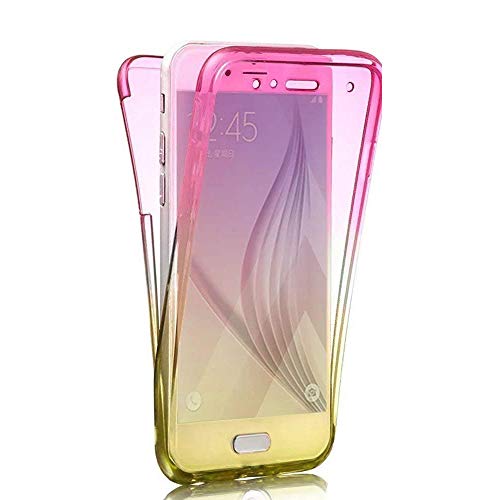 Preisvergleich Produktbild Homikon Siliko Hülle 360 Grad Fullbody Durchsichtige Gradient Handyhülle Ganzkörper-Koffer Komplettschutz Vorder und Rückseiten Schutzhülle Case Cover Kompatibel mit Samsung Galaxy J3 2017 - Rosa Gelb