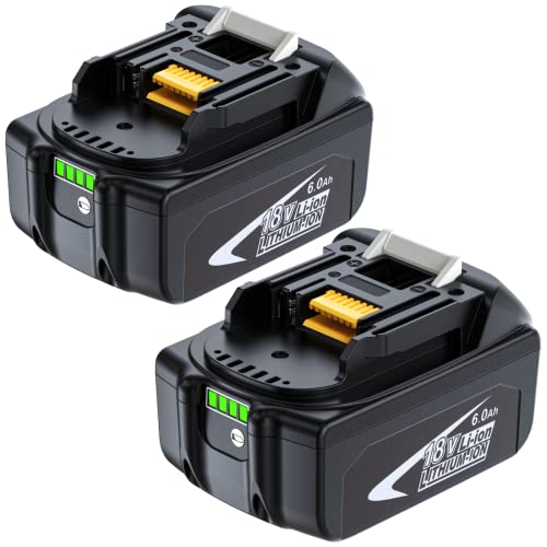 LONG FIT 2 Packs 18V Battery 6.0Ah, 18 Volt BL1860B Batteries BL1820B 1830B 1840B 1850B, Compatible with Original 18v Tools and Battery Charger