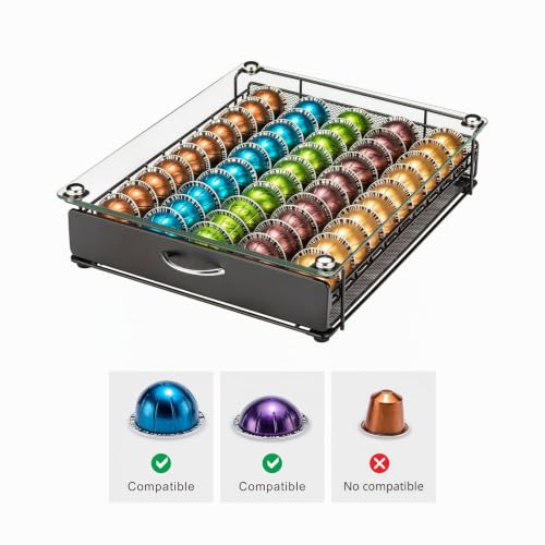 Miniatura 5 de Rice Rat Cajón Para Cápsulas De Café Nespresso Vertuo Con Vidrio Para Gabinete, Estante De Almacenamiento De Cápsulas Vertuoline Para Mostrador Con Asa