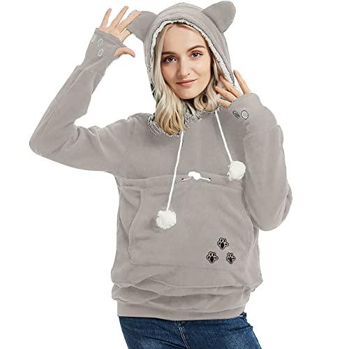 Sweat à capuche femme chaud polaire ample pull pour animaux chat chien hiver grande poche pull