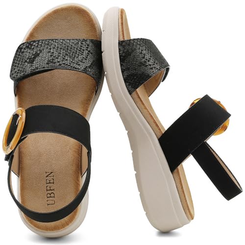 Image of UBFEN Womens Outdoor Walking Sandals Comfort Stable Low Wedge Platform | Built-in Arch Support, Shock-Absorbing Cushion Insole, Versatile Buckle Sandals for Everyday Errands,and Vacation Strolls