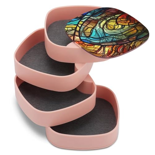 Boîte à bijoux rotative pour collier et bagues imprimée d'art - 8