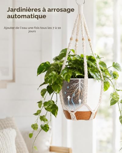 Suspension macramé artisanale Bamworld avec support décoratif blanc haut de gamme - 5