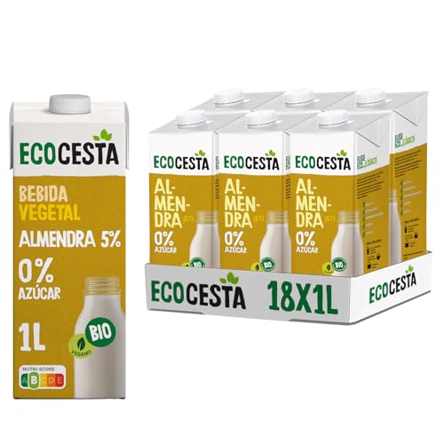 Ecocesta - Pack de 18 Unidades de 1 L de Bebida Ecológica Vegetal de Almendra - Sin Azúcar Añadido y Sin Gluten - Apto para Veganos