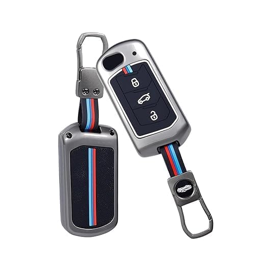 Premium Metal Alloy Car Key Shell Compatible with Mahindra Scorpio N, 3XO, XUV300, XUV400 EV, Marazzo, Bolero, Thar | 3-Button Flip Key Cover with Keychain | Zinc Alloy Silicone Case-image-2
