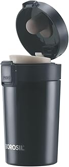 Borosil Vacuum Insulated Double Wall Travelmate Mug|Coffee Mug|Thermos|Flask|Portable|Easy To Carry|Office|Outdoor|Picnic|Reusable|Leak Proof Black 300 ML