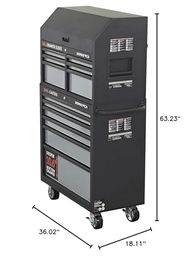SHOPMAX 93606C2-06A4 36″ 12-Drawer Tool Chest and Rolling Cabinet Combo, Black
