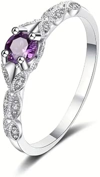 925 Sterling Silver Fashion Round Purple Gemstone Ring - Elegant Solitaire Design Ideal for Engagement Wedding Anniversary Daily Wear Size 11