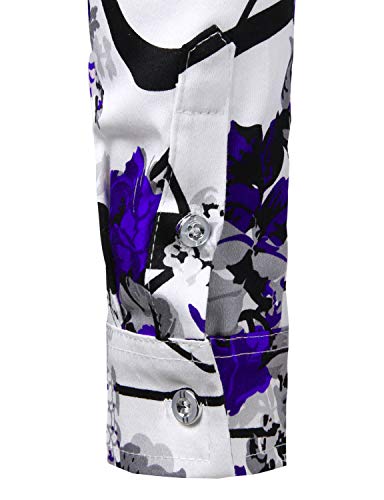 Zeroyaa Men's Hipster Rose Design Casual Slim Fit Long Sleeve Button Down Floral Shirt Zlcl04-105-Purple Large #TOP5