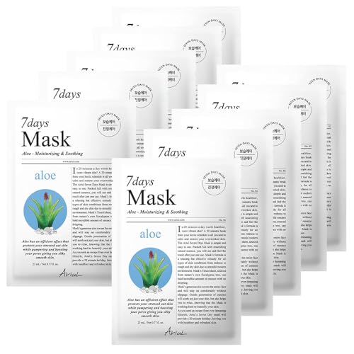 Image of Ariul 7days Mask Aloe H (1 Sheet, 23ml) Soothing Hydrating Korean Sheet Mask with Aloe Vera & Hyaluronic Acid, Calming Face Mask for Sensitive Irritated Skin, Barrier Repair Moisturizing Daily Use Facial Mask