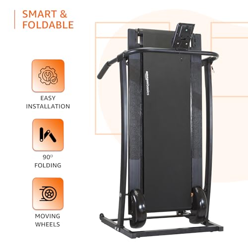 Image of amazon basics Smart Foldable Manual Treadmill with Wheels, 3 Level Incline, LCD Display with Heart Sensors, Max User Weight 100 Kg, Black