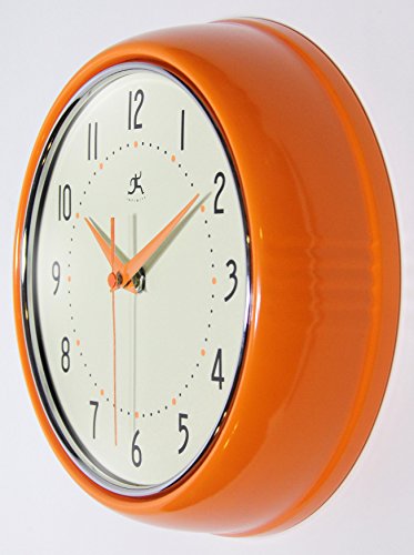 Infinity Instruments Ltd. Retro 9 Inch Silent Sweep Non-Ticking Mid Century Modern Kitchen Diner Wall Clock Quartz Movement Retro Wall Clock Decorative (Orange) #TOP2