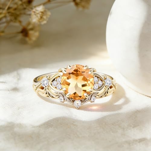 Image of Gemstone Vintage Rings for Women s925 Sterling Silver Round Cut 1.0 Carat Gemstone with Moissanite Promise Engagement Anniversary Ring for Her