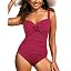 Hilor Women's Retro One Piece Swimsuit - Twist Front, Tummy Control, Adjustable Straps, Black