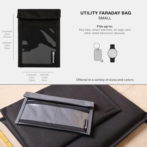 Silent Pocket SLNT Quick Access Key Fob Faraday Bag Weatherproof Signal Blocking Nylon, Device Shielding for Key Fobs, Smart Watches, AirPods - Travel, Privacy & Anti-Hacking (Black, Small)