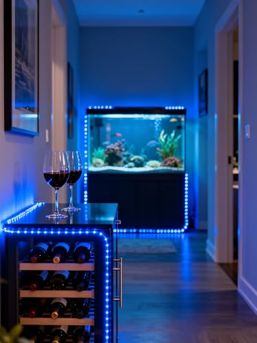 Image of 40 FT Blue Led Lights Strip Indoor Rope Lights Easy DIY Cuttable Strip Lights for Fish Tank Bar Room Bathroom Living Room Kitchen Ceiling Wall Vanity Mirror Decor