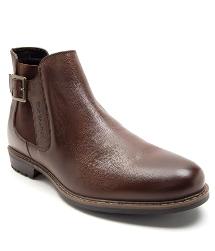 Image of Thomas Crick Men's Teak Leather Chelsea Boots - Premium Welted Sole, Cleated Grip, Metal Buckle, Office & Weekend Style