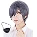 Produktbild MUZI WIG Schwarzer Butler Ciel Phantomhive Cosplay Perücke, Kurze Gerade Cosplay Perücke + Perückenkappe + Augenklappen Schwarze