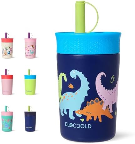 DLOCCOLD 12 oz Insulated Stainless Steel Straw Tumbler, Reusable Sippy Cup With Leak-Proof Spill Resistant Flexible Straw Lid, Cups, Easy to Clean, Water Bottle, Great for Travel, Home