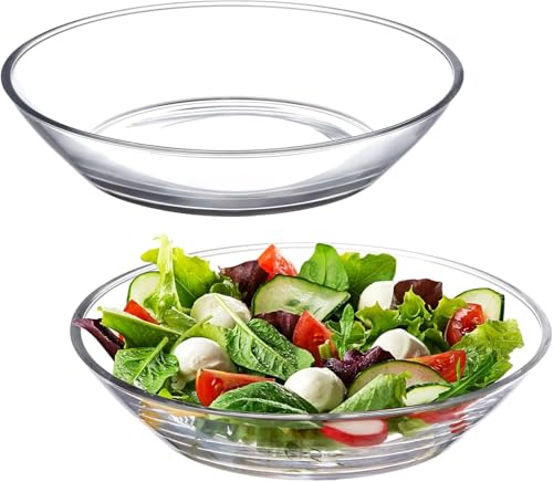 Image of PrimeWorld 7.5 Inch Small Glass Pasta Deep Plate (2 Pack) | Transparent Glass Plates for Soup, Salad, Pasta & Dessert | Microwave, Oven & Dishwasher Safe | Elegant Dining Tableware