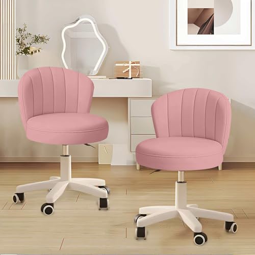 Image of Small Desk Chair Round Rolling Chair with Back PU Leather Height Adjustable Swivel Vanity Work Computer Stool Chair for Home Office Bedroom, Set of 2
