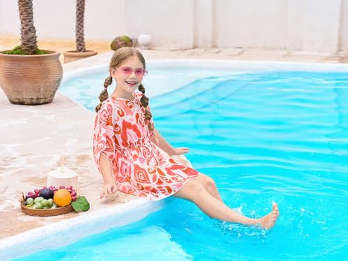 Image of Haloumoning Girls Chiffon Swim Beach Cover Up Kids Cute Elastic Waist Printed Bathing Suit Coverups 5-14 Years
