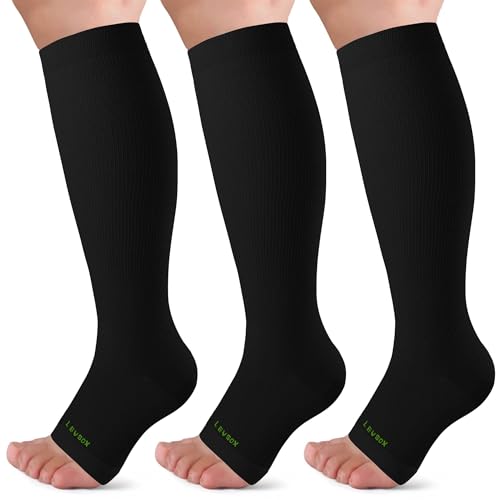 Image of LEVSOX Open Toe Compression Socks for Women & Men 20-30mmHg Toeless Sock Knee High Support Stockings for Circulation Nurses Pregnant Travel