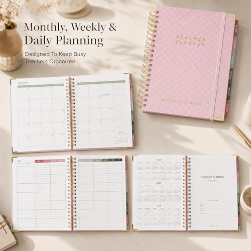 Image of Aesthetic Teacher Planner For The 2026-2027 Academic School Year | All Incl. 8.5 inch X 11 inch Lesson Plan Book Supplies - Easily Organize Your Daily, Weekly & Monthly Classroom /homeschool Schedule