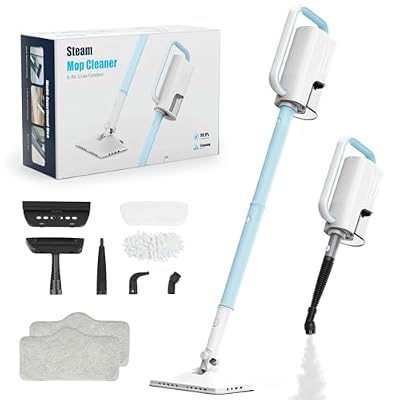 Steam Cleaner, 6 in1 Rotated Steam Mop Cleaner with 2 Modes, 2 Microfiber Pads, 400ML Removable Tank, 23FT Power Cable, Detachable Steam Mops for Floor, Laminate Floor, Tiles Cleaning (Ice Blue)
