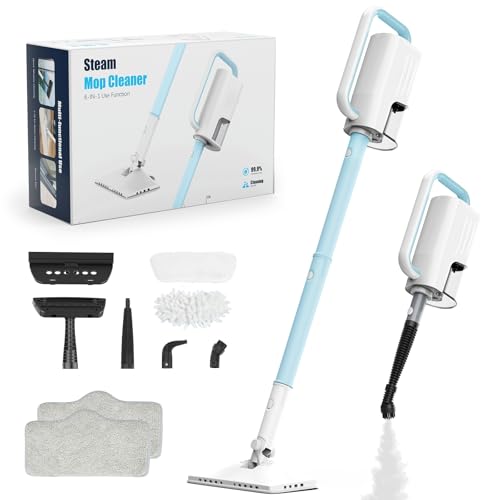 Steam Cleaner, 6 in1 Rotated Steam Mop Cleaner with 2 Modes, 2 Microfiber Pads, 400ML Removable Tank, 23FT Power Cable, Detachable Steam Mops for Floor, Laminate Floor, Tiles Cleaning (Ice Blue) by ACHTFACH - Used condition - US$241.09