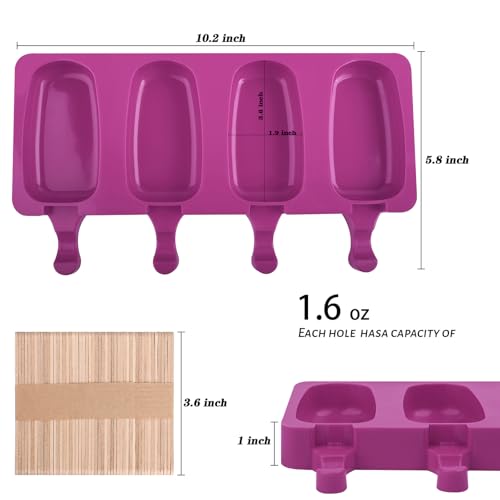 WMKGG Popsicles Molds,Popsicle Silicone Molds Set, 2 PCS Ice Cream Molds with 50 Wooden Sticks for Cake Pop, Ice Pop, Cakesicles (Standard Size/Rose Red)