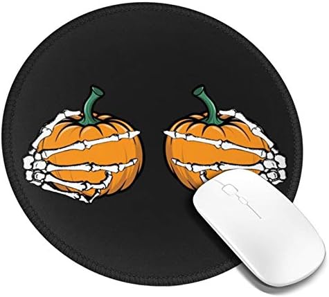 Skeleton Hold Pumpkin Round Mouse Pad Laptop Gaming Mouse Mat Waterproof for for Computer, Laptop,Office Work, Home
