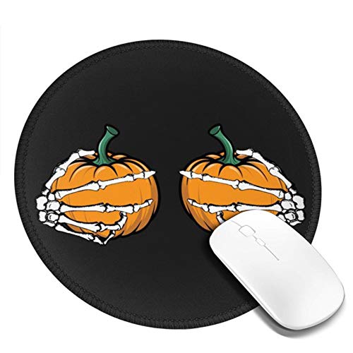 Skeleton Hold Pumpkin Round Mouse Pad Laptop Gaming Mouse Mat Waterproof For For Computer, Laptop,Office Work, Home #TOP30