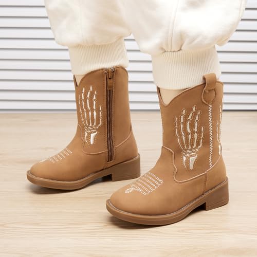 BMCiTYBM Toddler Cowgirl Cowboy Boots Boys Girls Square Toe Western Boots Mid Calf Side Zipper Riding Shoes for All Seasons2