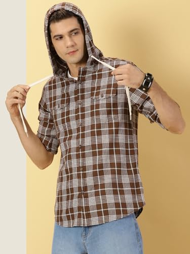 Image of Thomas Scott Men's | Checks | Full Sleeve | Regular Fit | 100% Cotton | Hooded | Casual Shirt