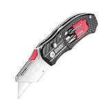 Folding Utility Knife with Belt Clip - Blade Fixed at 4 Different Angles, Easy to Use, Box Cutter Knife with Clip, Replaceable Blades, 4 Screwdriver