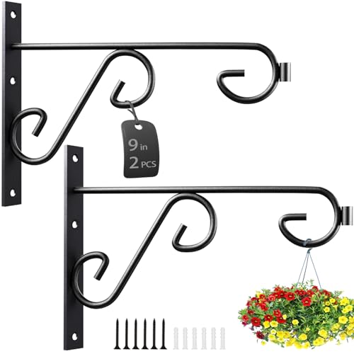 Plant Hanger 9in 2Pack Metal Bracket Hooks for Wall Hanging Lanterns, Bird Feeder Flower Basket Home Decor Indoor & Outdoor Black 9in Modern/2Pack