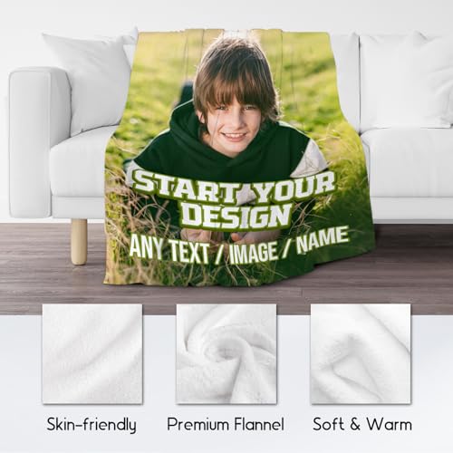 Custom Blanket with Picture Text - Personalized Photos Blankets for Boys Teens Boyfriend - 4 Sizes Soft Fleece Throws